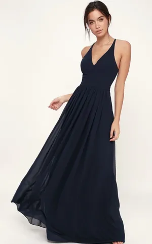 Lulu’s Dress Maxi Lovespell Lace Back Navy Blue Size Large Bridesmaid Formal NWT thumbnail 1