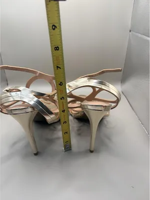 Christian Siriano for Payless Gold Strappy Stiletto Open Toe Synthetic Heels 9 thumbnail 8