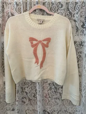 Sincerely Jules Cream Sweater w/Pink Bow thumbnail 1