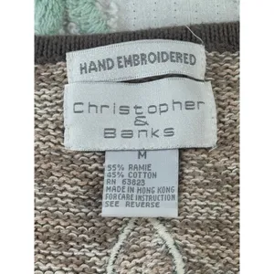 Christopher & Banks Hand Embroidered‎ Sweater Vest Brown Tan Leaf Button Front M thumbnail 5