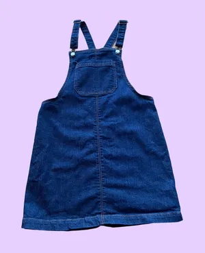Lightweight mid-wash blue denim pinafore overall dress 🔥 thumbnail 1