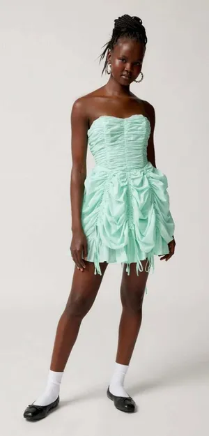 Urban Outfitters Kimchi Blue Belladonna Dress Ruched Mini Turquoise Size Medium‎ thumbnail 1