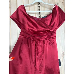 NWT Lulus Always Celebrating Burgundy Satin Off-the-Shoulder Mini Dress Party M thumbnail 4