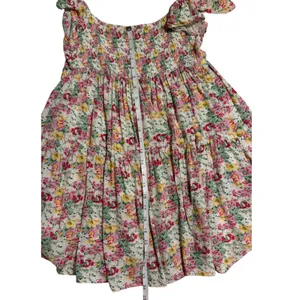 In February Floral Smocked Mini‎ Dress Small Ruffle Sleeve Tiered Rayon 1088D thumbnail 8