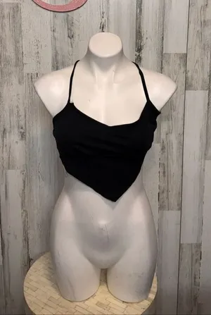 Blue Blush Black Handkerchief Crop Top Criss Cross Tie Back size Small thumbnail 1