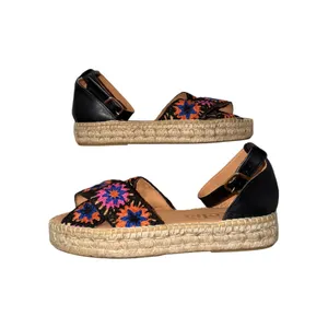 Jutelia Embroidered Floral Espadrille Platform‎ Sandals Black EU 40 New Boho thumbnail 2
