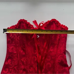 Lace up Hook and eye Red corset ruffle trim Medium thumbnail 5