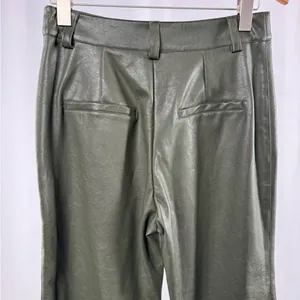 NWT Lulus Effortless Edge Vegan Leather Straight Leg Pants in Olive Green Size M thumbnail 11