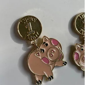 Disney Pixar BaubleBar Toy Story Hamm Earrings Coin Drop Studs NEW Pink Gold thumbnail 3