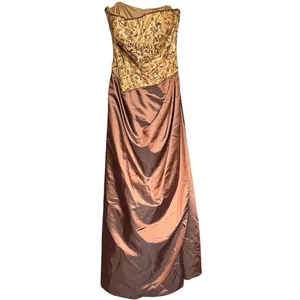 Jovani Formal Gown Sz‎ 12 Gold Brown Strapless Dress Sequins beaded Ball Prom thumbnail 2