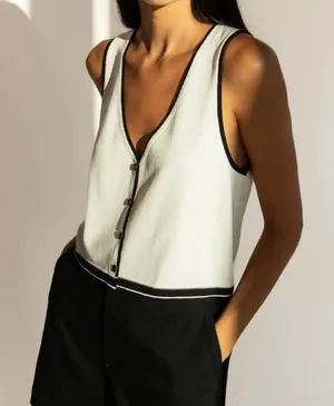 Oak + Fort White Black Minimalist Preppy Academia Coastal Sweater Vest S thumbnail 1
