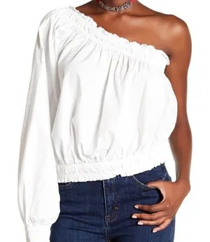 Free People One-Shoulder White Smocked Waist Top size Small thumbnail 1