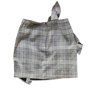 Lovers+Friends Grey Tartan Plaid Tie Front Asymmetric Mini Skirt Preppy Grunge thumbnail 3