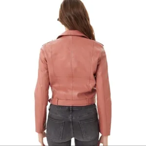 NWT Montrez Moto Jacket Womens M Pink Faux Leather Belted Zipper Edgy Bikercore thumbnail 5