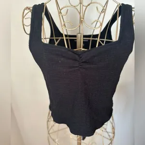 American Eagle Outfitters Ribbed Ruched Tank Top Black Size XL thumbnail 6