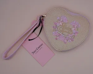 Juicy Couture Juicy In Bloom Heart Straw‎ Coin Purse Pink Floral Wristlet NWT thumbnail 1