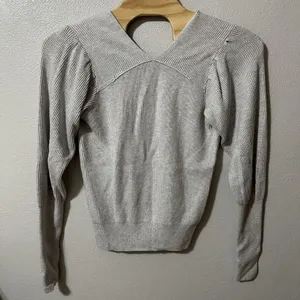 Free People‎ Light Grey Ribbed V- Neck Sweater Cashmere Blend Size Large thumbnail 3