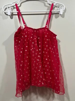 Victoria's Secret Red Sheer Polka Dot Babydoll Chemise Size 34B thumbnail 6
