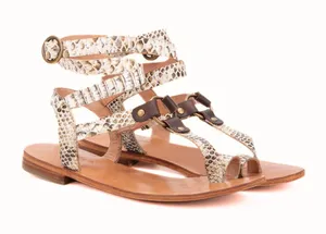 Vintage Foundry Co. Vina Flat Sandals Leather Snakeskin Beige Size 9 thumbnail 1