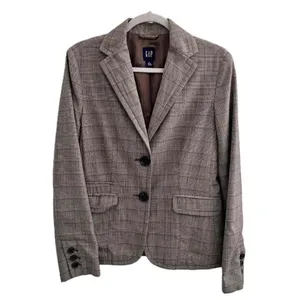 GAP Vintage 90s Wool Blazer Academia Brown Check Y2K thumbnail 3