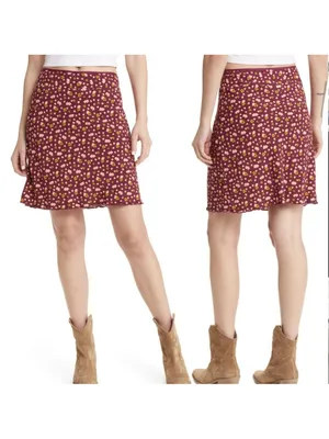 Free People IRL Floral Mini‎ Slip Skirt Y2K 90's Style Size 2 In Plum Combo Nwt thumbnail 3