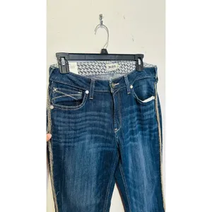 ARIAT R.E.A.L. Denim Dark Wash Silver Fringe Accent Side High Rise Flare Jeans thumbnail 6
