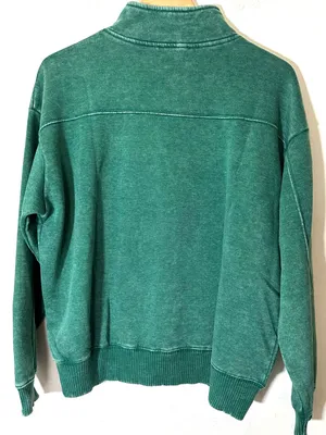 Zenana Vintage-Inspired Acid Wash Fleece Half Zip Sweatshirt Hunter Green Sz Med thumbnail 4