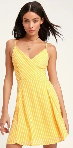 Lulus Jayla‎ Striped Tie-Back Skater Dress in Yellow Size Extra Small thumbnail 1