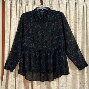 Torrid Long Sleeve Sheer Peplum Blouse thumbnail 1