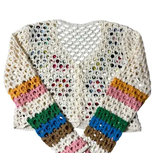 Shein Crochet Cardigan Womens Multicolor S SunnyBelle Button Long‎ Sleeve V Neck thumbnail 5