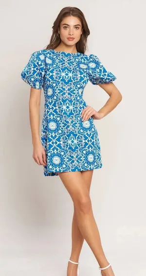 Jewel Neck Mini Crepe Cocktail A-Line Dress Flying Tomato Large thumbnail 1