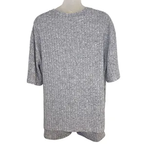 SHEIN Light Gray Ribbed Knit Tee and Shorts Lounge Set Size Small thumbnail 3