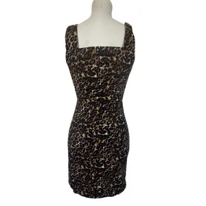 Leopard Print Mini Dress Womens XS Brown Black Square Neck Bodycon Stretch Y2K thumbnail 7