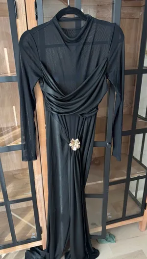 Meshki long sleeve mesh maxi dress brooch ruched embellished slip flower gold mock thumbnail 1