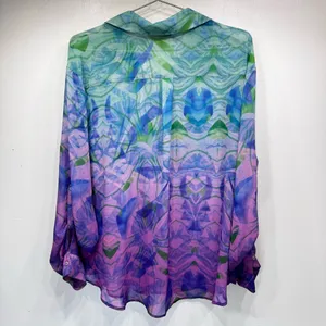 Vintage Y2K Sheer Pastel Watercolor Long Sleeve Blouse Decree Fairy Ethereal XL thumbnail 2