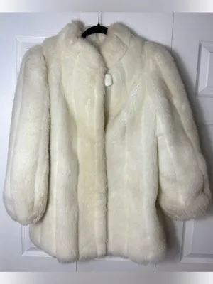 Vintage Women's Cream Faux Fur Jacket Front Button Made In USA Size XL Coat thumbnail 1