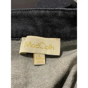 ModCloth Denim Skirt Large High Waisted Button Jean Retro 70s Dark Wash Preppy thumbnail 10