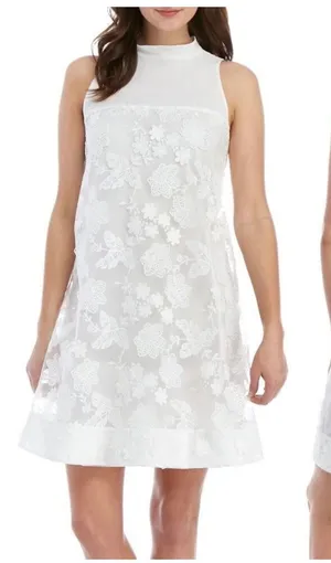 Robbie Bee Signature White Floral Lace Shift Dress Size Medium Bow Back‎ thumbnail 1