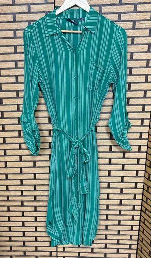 Maeve Green And White Stripe Button‎ Front Midi Dress Size 6 thumbnail 1