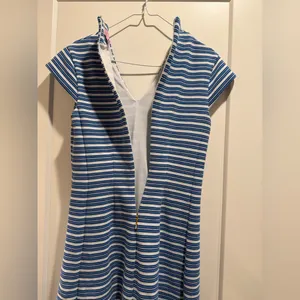 Lilly Pulitzer Bree Blue and White V-neck Striped Fit & Flare Dress Size M‎ thumbnail 4