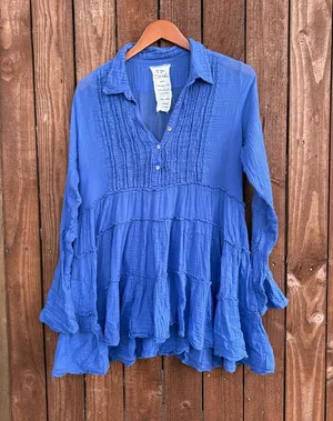Free People One Boho Tiered Swing Gauzy Cotton Blouse thumbnail 1