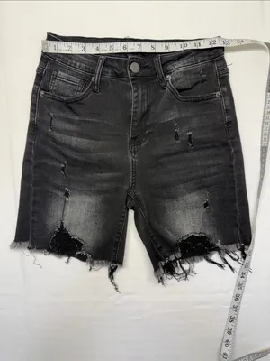 RISEN Black Denim Distressed Shorts thumbnail 5