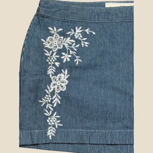 Abercrombie & Fitch Y2K Blue Pinstripe Embroidered Denim Mini‎ Skirt Size 8 thumbnail 4