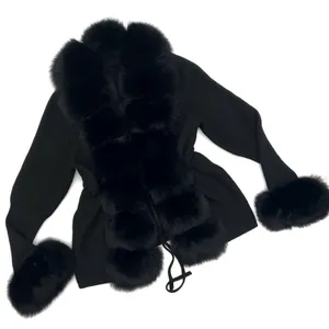 Real fox fur cardigan genuine fur collar trench coat parka jacket wool cape blazer thumbnail 14