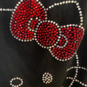 Hello Kitty Womens Black T Shirt S Small Face Head Jeweled Jewels Red Silver thumbnail 2