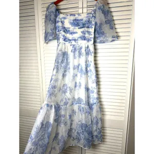 Abercrombie & Fitch The A&F Emerson Angel Sleeve Midi Dress Size S Blue thumbnail 3