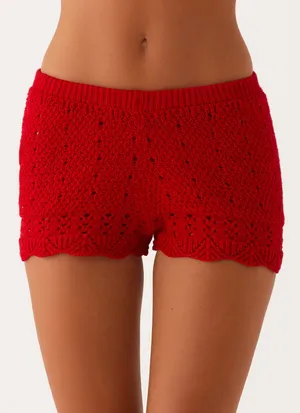 Peppermayo Crochet Red Low Rise Mini Shorts thumbnail 1