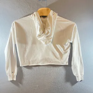 711 | Abercrombie & Fitch Logo Patch Raw Hem Cropped Hoodie Cream Womens‎ Medium thumbnail 2