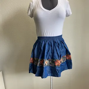 POL Large Denim Embroidered Floral Jean Skater Skirt. thumbnail 3