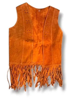 Vintage Suede Leather Fringe Vest Desert Boho Western Hippie Festival Rust Tan thumbnail 1